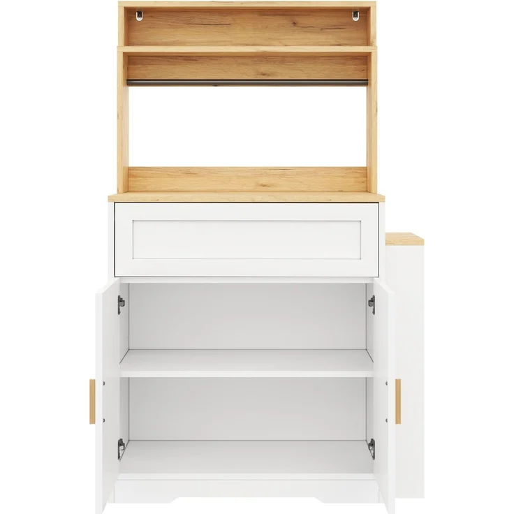 Küchenschrank 144 x 40 x 142 cm in Weiß mit ausziehbarer Arbeitsplatte und Seitenregal – Bild 8
