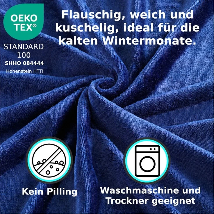 MALIKA® Premium warme Spannbettlaken Cashmere-Touch Bettlaken Jersey Fleece Spannbetttuch Laken, Farbe:Navy-Blau, Größe:90-100x200 cm – Bild 3