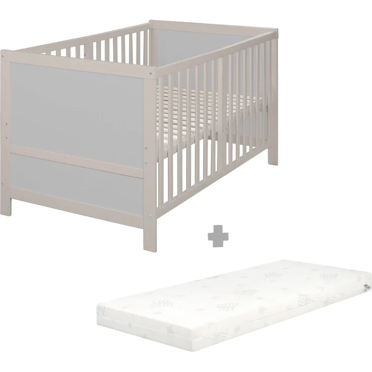 roba Babybett EASY SLEEP 70 x 140 cm inkl. Umbauecken + Matratze safe asleep® Roll Air - Mitwachsendes Gitterbett 3-fach höhenverstellbar - 3 Schlupfsprossen - Hellgrau – Bild 1