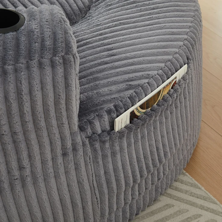 Rundes Loungesofa aus Cord, Einzelsitz Sitzsack Liegestuhl mit 3 Kissen, 2 Getränkehaltern, Seitenaufbewahrung, Rutschfest, Bequemes Relaxsofa für Wohnzimmer Schlafzimmer--Herde--146x29x32cm--YOUDENOVA – Bild 3