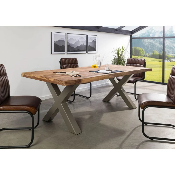 Baumtisch Sheesham 200x100x77 natur sandgestrahlt / X-Beine silber matt FREEFORM 5 – Bild 8