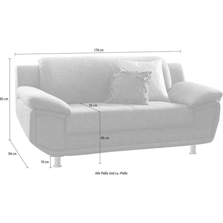 TRENDMANUFAKTUR 2-Sitzer Rondo, Breite 178 cm, breite Armlehnen, Füße chromfarben, Couch wahlweise mit Federkern und in verschiedenen Bezügen bestellbar – Bild 3