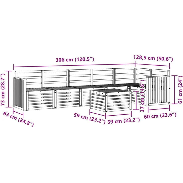 vidaXL Outdoor-Sofagarnitur 7 stk. 6-Sitzer Natur Massivholz Akazie 3374924 – Bild 11