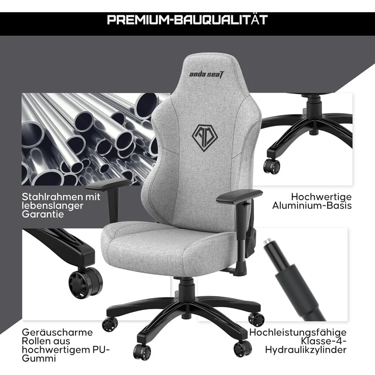 Anda Seat Phantom 3 Stoff Gaming Stuhl für Erwachsene – Ergonomisch PC Stuhl mit verstellbaren 2D Armlehnen, Kopfstütze & Lendenkissen, Bequemer Design, Belastbarkeit bis 90 kg, Grau – Bild 8