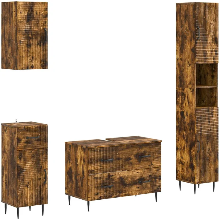 vidaXL 4-teiliges Badezimmer-Schrank-Set HAARLEM Raucheiche 3417941 – Bild 2