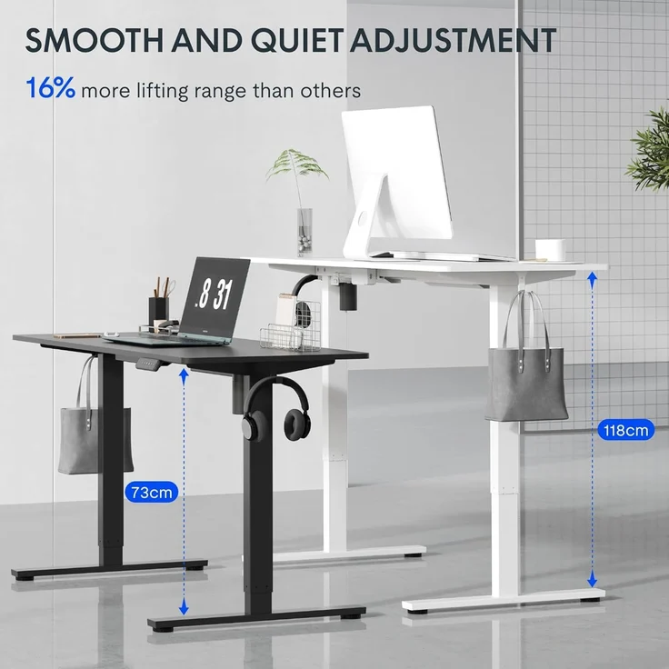FLEXISPOT Höhenverstellbarer Schreibtisch Basic Plus 120x60 cm mit Haken und Memory-Handsteuerung-Sitz-Stehpult für Büro & Home-Office (Schwarz) – Bild 3