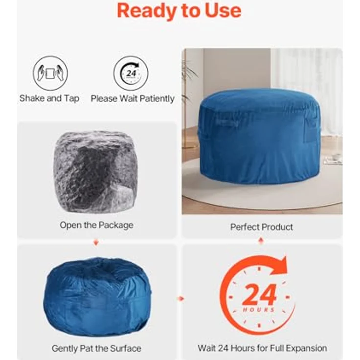 VEVOR runder Sitzsack Sitzkissen Bean Bag Erwachsene (1168 x 1168 x 635 mm) mit abnehmbarem & waschbarem Bezug, gefüllt mit niederländischem Samt & hochdichtem Schaumstoff, für Schlafzimmer Blau – Bild 9