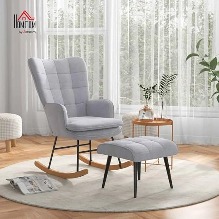 HOMCOM Schaukelsessel Schwingsessel, Wohnzimmerstuhl, mit Hocker (Schaukelstuhl mit Hocker, 2-St, bestehend aus Sessel und Hocker), Schaukelfunktion, Hocker inklusive – Bild 3