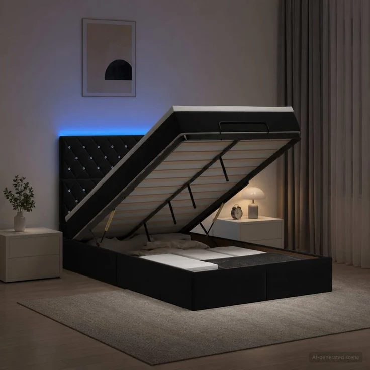 vidaXL Ottoman-Bett mit Matratze und LED Schwarz 120 x 200 cm Samt 3458225 – Bild 1