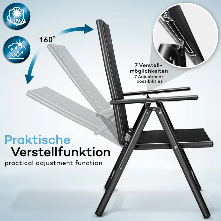 tillvex Gartenstuhl Anthrazit klappbar aus Aluminium | Hochlehner mit Armlehnen | Klappstuhl verstellbar | Klappsessel Balkon Garten Terrasse – Bild 7