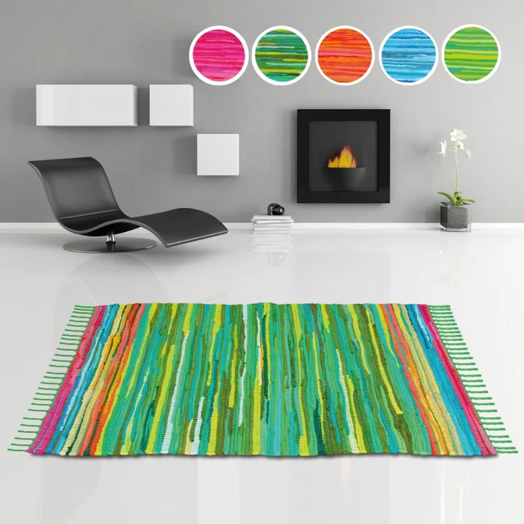 Flickenteppich handgewebter Teppich aus Baumwolle, stylischer und strapazierfähiger Fleckerlteppich in vielen verschiedenen modischen Ausführungen erhältlich (50 x 80cm / grün - dunkelgrün) – Bild 3