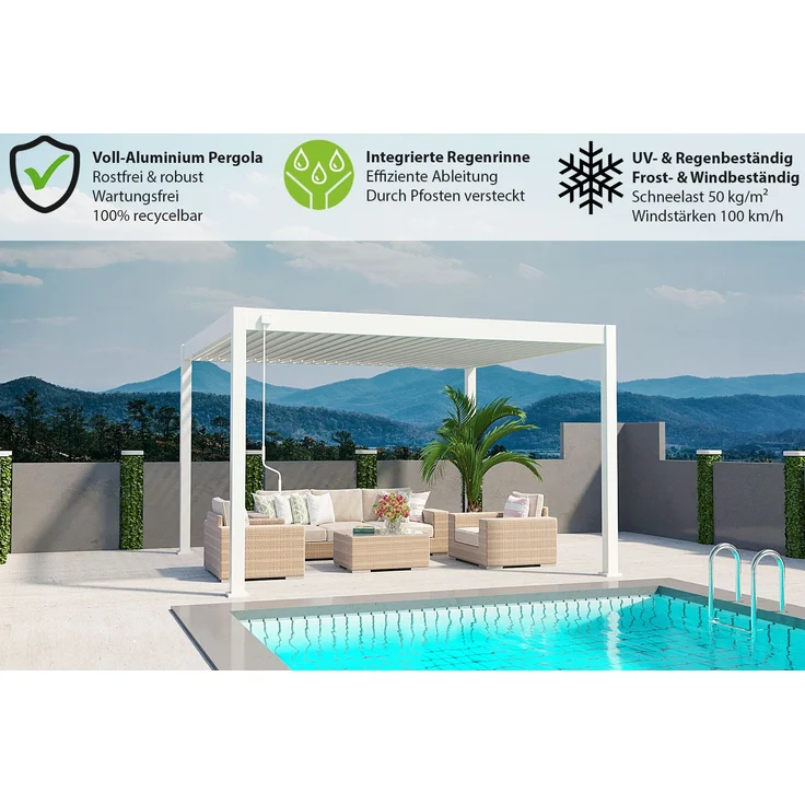 Weide Deluxe | Pergola Voll Aluminium freistehend | 3 x 4 M | Lamellendach weiß – Bild 4