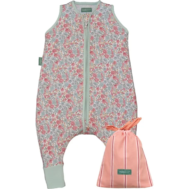 molis&co - Baby Schlafsack mit Füßen 0.5 TOG - Sommerschlafsack für Jungen - Kinder Babyschlafsack mit Beinen - 100% Baumwolle (Oeko-TEX 100), Premium Qualität - Summer Bloom (100 cm)