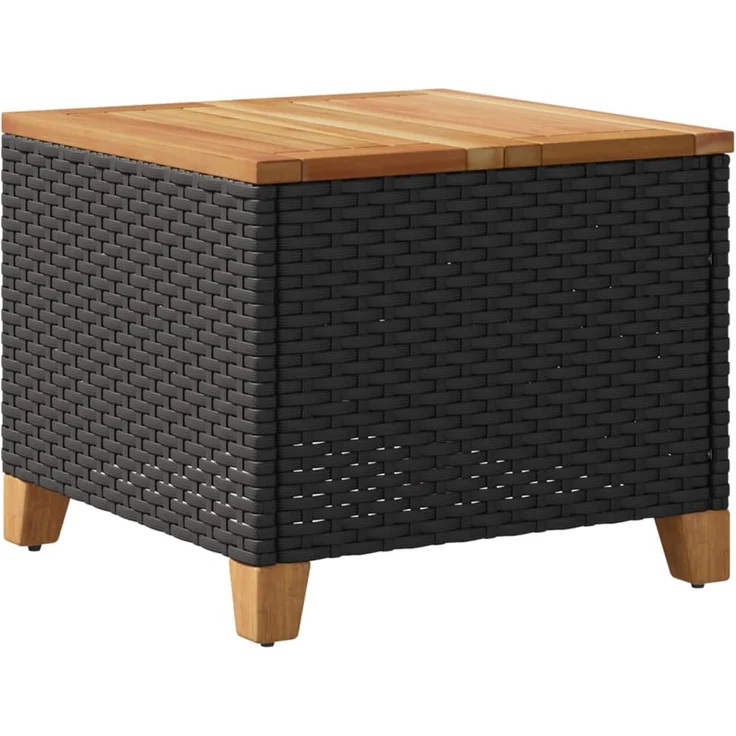 Gartentisch, Beistelltisch, Balkontisch Schwarz 45x45x37 cm Poly Rattan Akazienholz – Bild 7