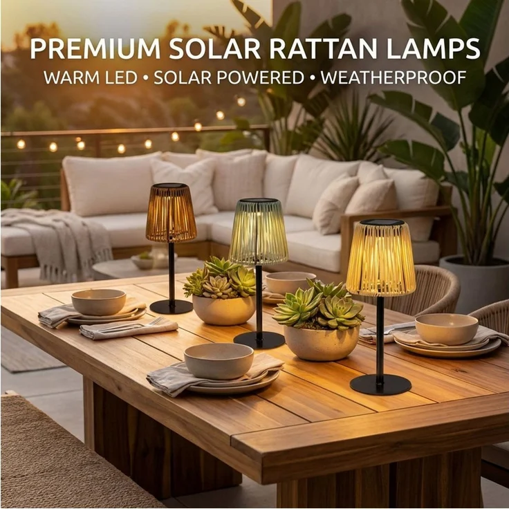 formano Außen-Tischleuchte 3er Solar LED Gartenlampe Rattan Optik Solarleuchten Außen Outdoor, LED fest integriert – Bild 2