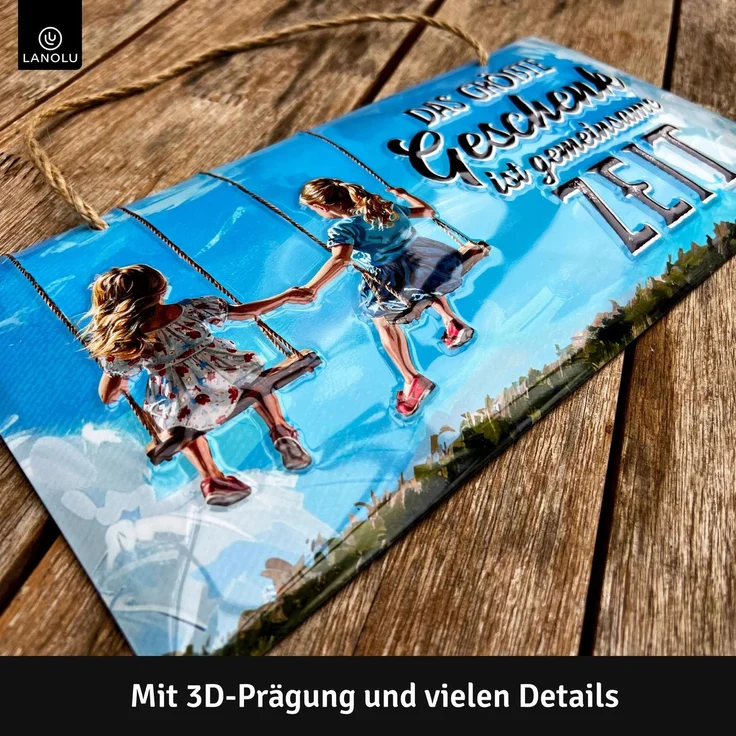 LANOLU Blechschild Größte Geschenk: Zeit - 16x32cm – Metall – Blau – 16118 – Bild 3