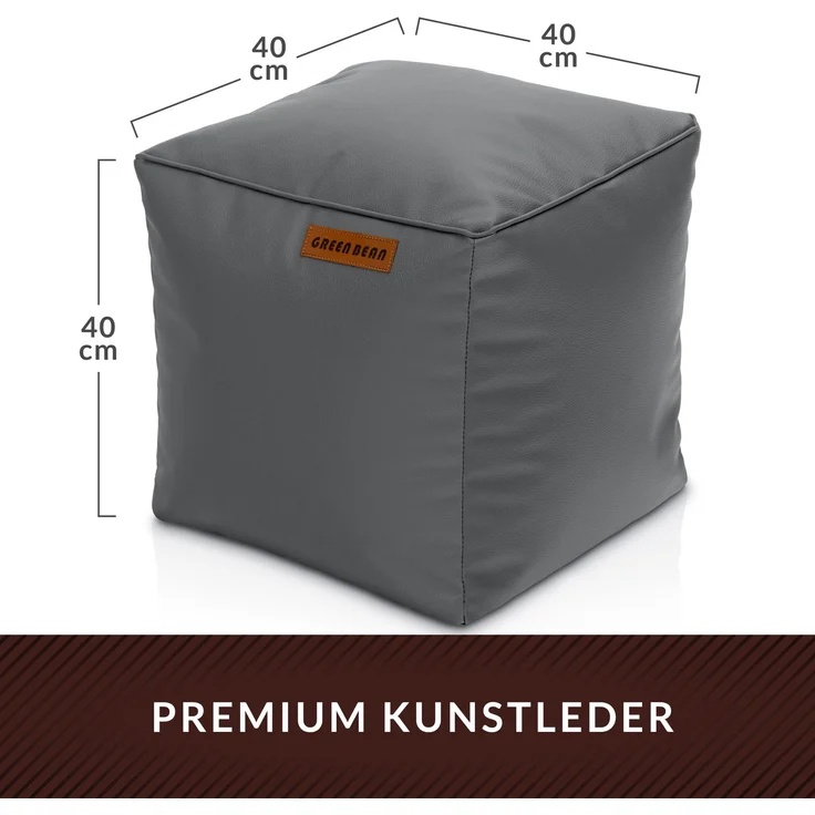 Green Bean® Sitzhocker aus Kunstleder - Pouf mit EPS Perlen Füllung - 40 x 40 cm - perfekte Ergänzung zum Sitzsack - Grau – Bild 4