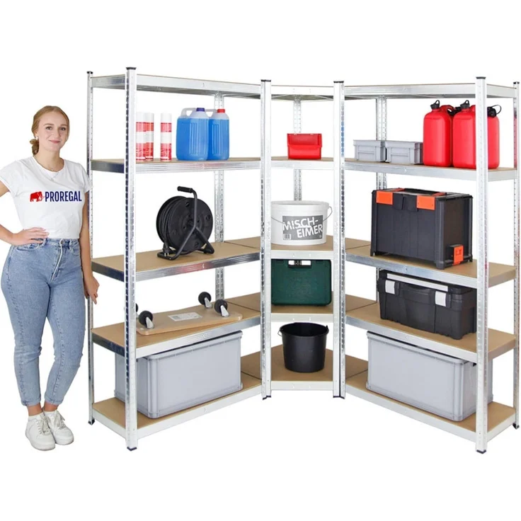 PROREGAL Mega Deal Eckregal Ragnar 1x: 180 x 70 x 40 cm | 2X: 180 x 90 x 40 cm Verzinkt Fachlast 175kg, Kellerregal, Steckregal, Garagenregal, Lagerregal – Bild 3
