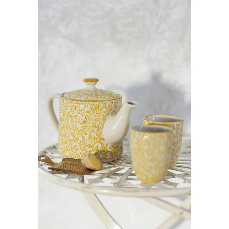 Tranquillo Teekanne aus Steinzeug RUSTIC 800ml Kanne spülmaschinengeeignet handgestempelt, 0.8 l, Filigranes Muster und formschönes Ausguss-Design für Tee & Kaffee – Bild 4