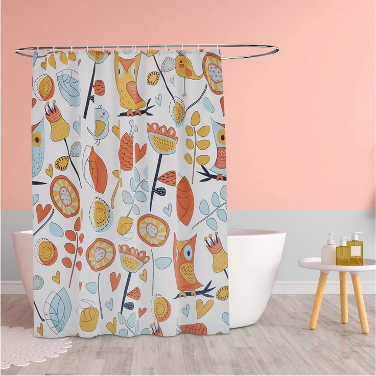 relaxdays Duschvorhang 180x200 cm mit Motiv Breite 180 cm (Eulen), 180x200 cm, E – Bild 2
