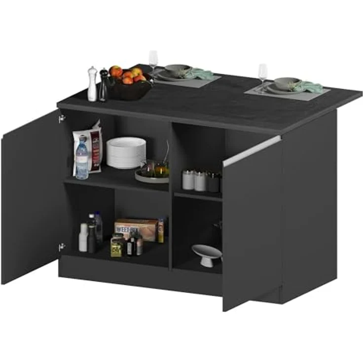 Dmora - Kücheninsel Emmanuel, Mehrzweckschrank, Küchenzeile Schrank, Zusätzlicher Tisch, 100% Made in Italy, 125 x 90 x 90 cm, Anthrazit und Schiefer – Bild 4