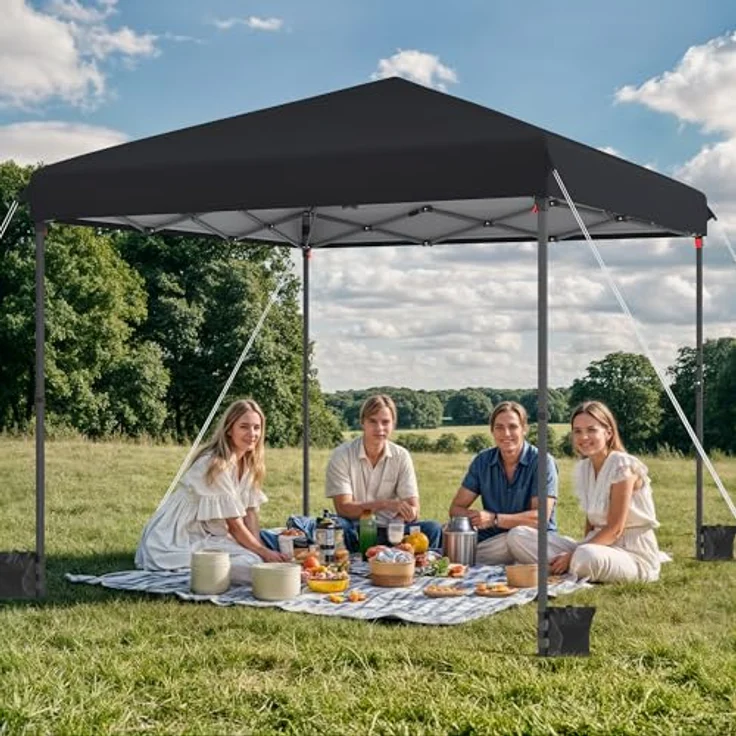 YITAHOME Pavillon mit Seitenwänden, 3x3m wasserdichte zusammenklappbares Garten Vordach, Ganzjahres Camping Pavillon UV-Schutz mit Heringen,Seil,Tragetasche,Gewichtsbeuteln Veranstaltungen,schwarz – Bild 6