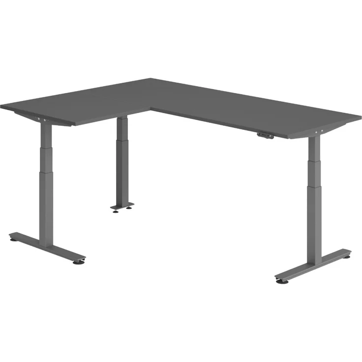 bümö Eckschreibtisch elektrisch höhenverstellbar L-Form: 200 x 160 cm in graphit, Gestell graphit - Stehschreibtisch mit Memory-Steuerung, elektrischer XXL Schreibtisch für die Ecke, XDSMW-2008-G-G – Bild 1