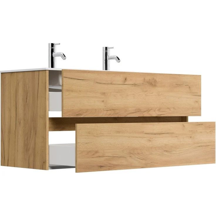 Posseik Badmöbel-Set Badmöbel Doppel-Waschtisch 2 Hahn Limes 120 cm Eiche Gold – Bild 2