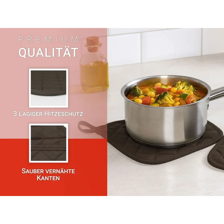 ZOLLNER Topflappen, (Set), 24 x 24 cm, 100% Baumwolle, Temperaturbeständig bis 100°C – Bild 4