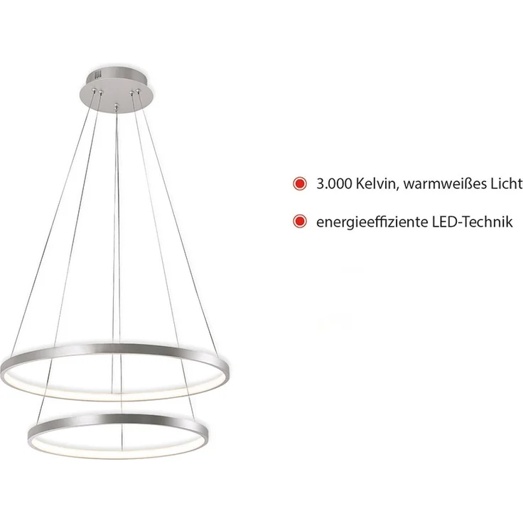 LED Hängeleuchte, Ringe, silber, Höhenverstellbar, D 50 cm – Bild 6