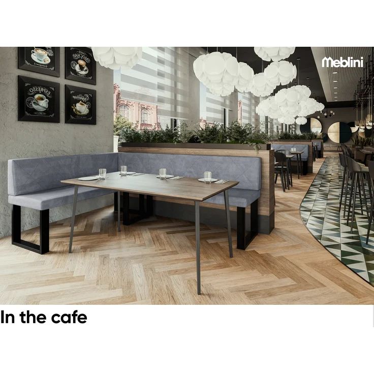 MEBLINI Eckbank für Esszimmer mit ausziehbarem Tisch - Küchenbank - Essecke - Sitzecke Küche - ERIC - U-Beine 142x196x87cm Links - Grau Samt/B Weiß Matt – Bild 4