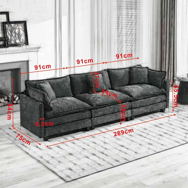 Cloud-Sofa 3 Sitzplätze (ohne Stuhlschläger),moderne Kombinationssofa geeignet für das Wohnzimmer Schlafzimmer und Wohnung bequeme Doppel-Kissenkissen atmungsfreier 80% Schneier Stoff,Schneier Stoff,grün, – Bild 4