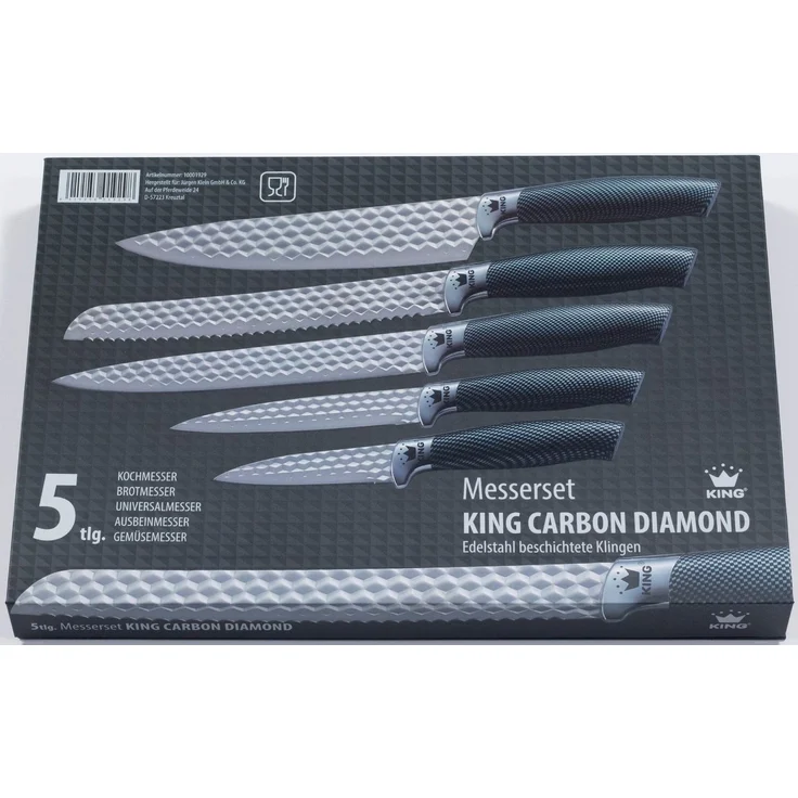 KING Messer-Set CARBON DIAMOND (Set, 5-tlg), Klingen mit Rautenstruktur – Bild 2