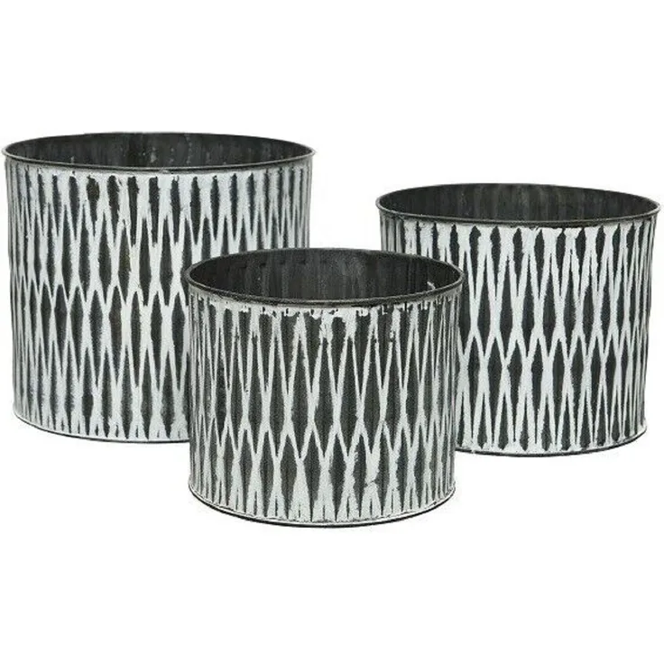 Kaemingk Übertopf Pflanztopf Blumentopf Blumenübertopf Zink weiß gebleicht 3er Set