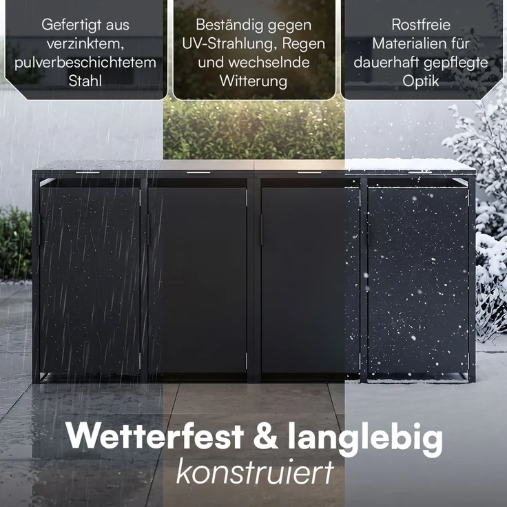 STEELSØN 'Thoria' Mülltonnenbox 4er je 240 Liter, graphitschwarz, Mülltonnenverkleidung aus Stahl, wetterfest, 116x80x268 cm, Müllbox für 4 Tonnen – Bild 6