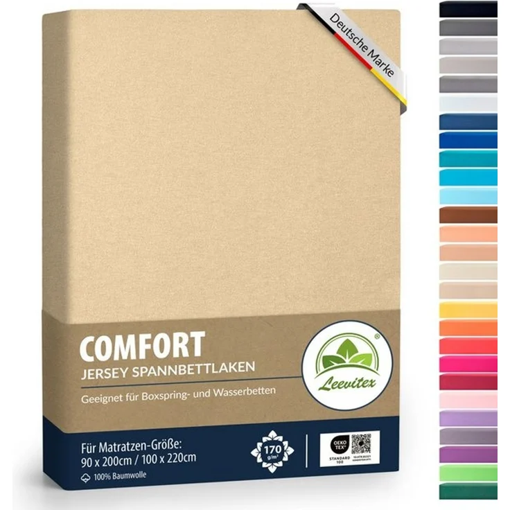 leevitex® Spannbettlaken, Premium 170g/m², Gummizug: rundum, schwer und dick, 100% Jersey-Baumwolle, Düne / Sand, 140 x 200 - 160 x 220 cm – Bild 4
