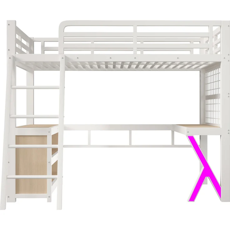 Merax Hochbett, 90 x 200 cm, Kinderbett, Einzelbett mit Tisch, LED - Lichtleiste, Aufbewahrungsschrank, Ohne Matratze, Weiß – Bild 9