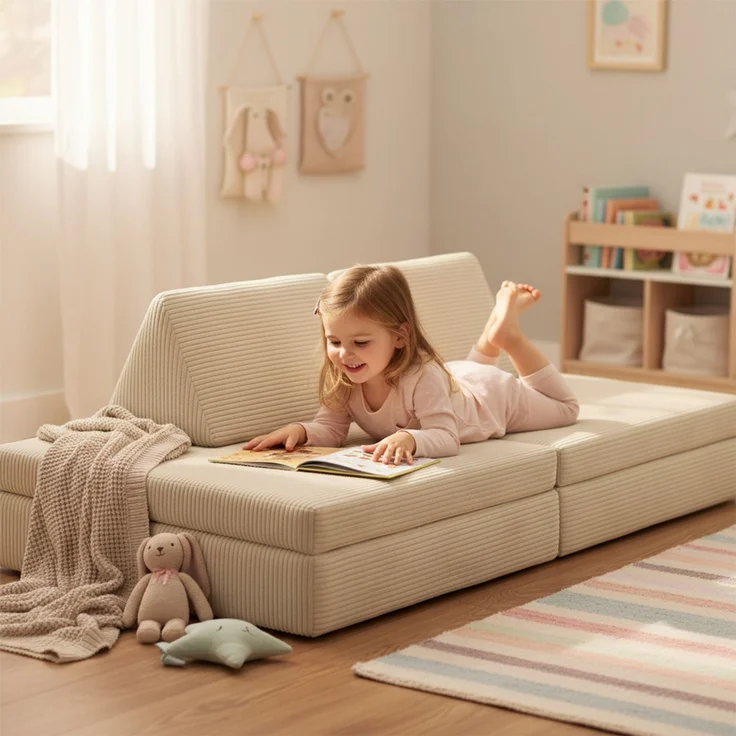 Bellabino 'Nile' Spielsofa, 4-tlg, Cord, beige, faltbare Kindercouch, abnehmbarer & waschbarer Bezug, Kindersofa aus Schaumstoff, Oeko-Tex zertifiziert – Bild 9