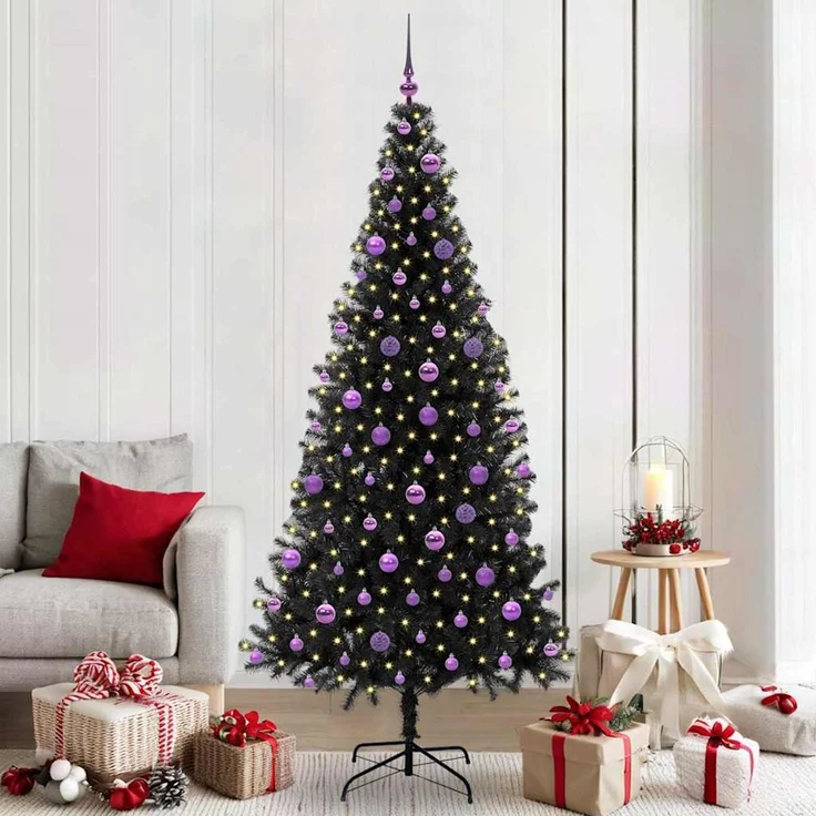 vidaXL Weihnachtsbaum mit LED-Beleuchtung Schwarz 210 cm PVC und Stahl 3396493 – Bild 1