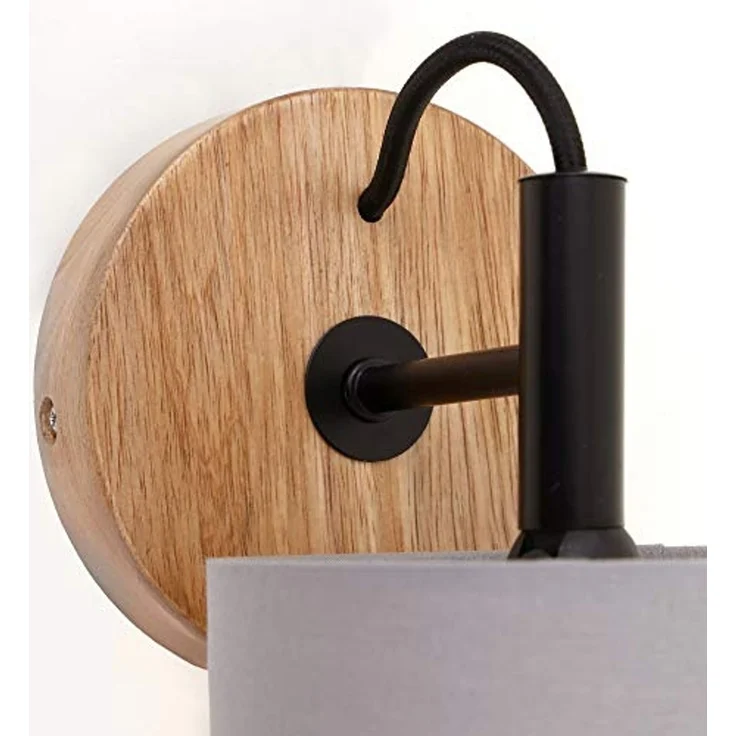Briloner Leuchten Wandleuchte 2075-014, ohne Leuchtmittel, 2700K - Extra-Warmweiß, Stoff Wandleuchte mit Holzbasis und Stoffschirm – Bild 5