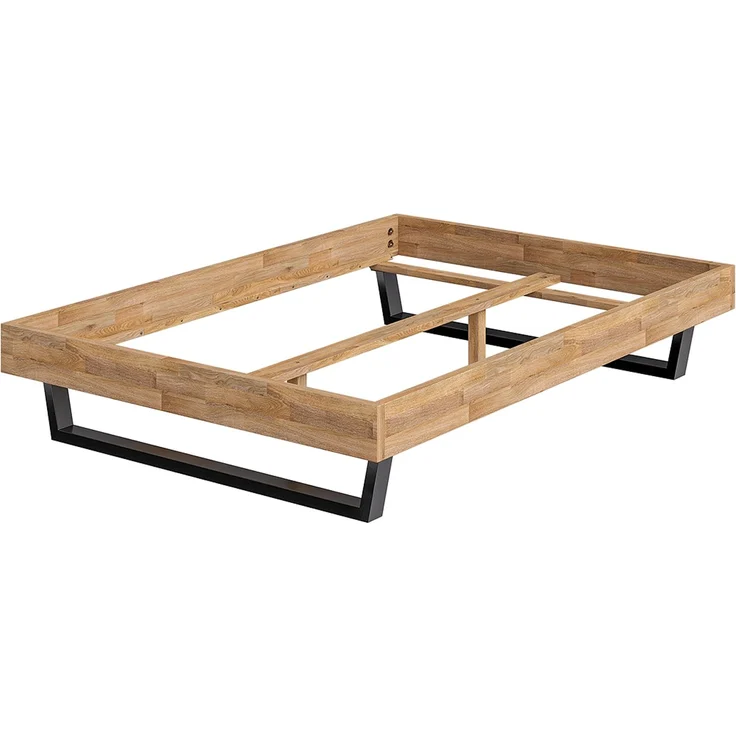 skølm 'Alver' Bett 140x200 cm, Bettgestell, natur geölt, Massivholzbett aus Eiche mit Metallkufen, Doppelbett ohne Bettkopf – Bild 2
