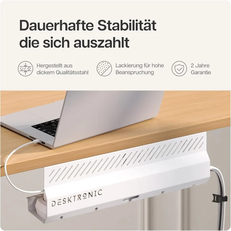 Desktronic Kabelkanal Schreibtisch, 2x43cm, Hochwertiger Stahl, Kabel Organizer für Kabelführung Weiß – Bild 4