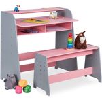 Relaxdays Kindertisch, höhenverstellbar, Holz rosa / grau