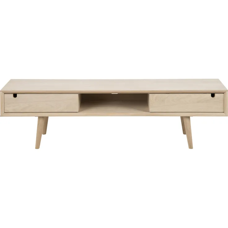 TV-Tisch Century, Gestell weiss pigmentiert, ölbehandelt Eiche, mit Schiebetür, 160x38x43 cm
