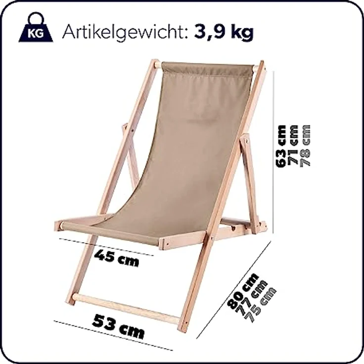 Kadax Holzliegestuhl Cappuccino, Klappstuhl aus Buchenholz, 53x80 cm, UV- und feuchtigkeitsbeständig, bis 120 kg Tragfähigkeit – Bild 2