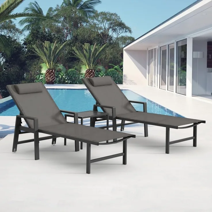 Melko Gartenliege Gartenmöbel Set Aluminium 2x Sonnenliege Balkontisch Klappliege Tisch, Relax-Set, 3 St, 2x Liege, 1x Tisch, wetterfest