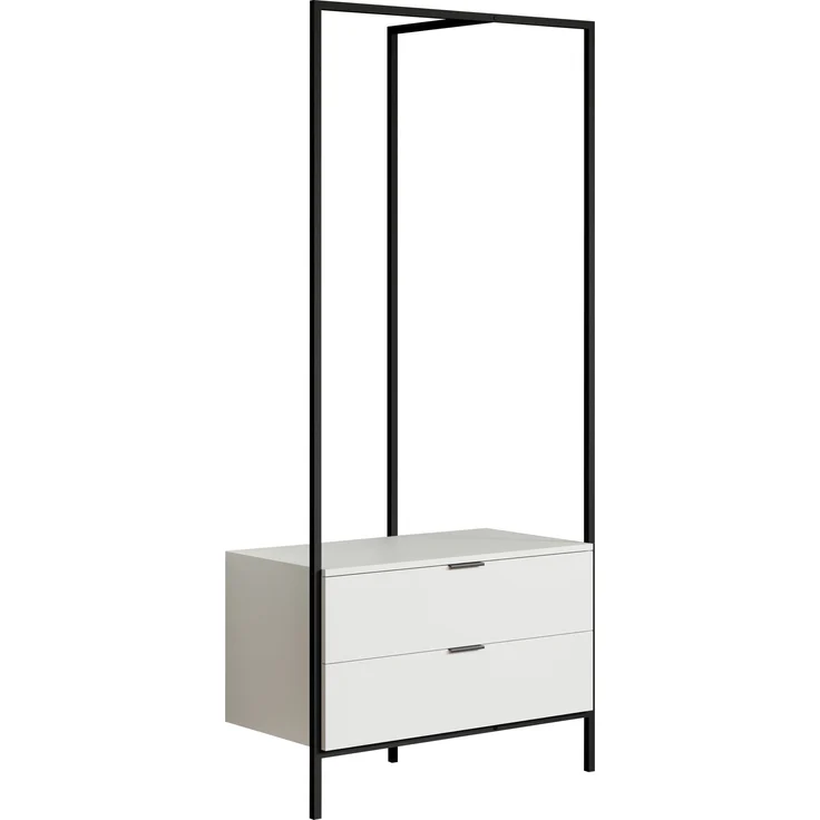 trendteam smart living - Jody - Garderobenständer mit 2 praktischen Schubladen - Weiß matt/Schwarz - Kompakter Kleiderständer - (BxHxT) 85 x 190 x 47 cm - Freistehende Garderobe mit Metallgestell – Bild 2