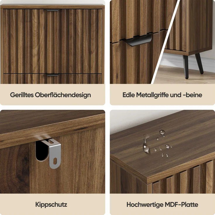 DESVIAE Garderobenschrank Schuhschrank Walnuss aus MDF/Spanplatte – 54x91x14,5 cm – 2 Klappfächer – Bild 4