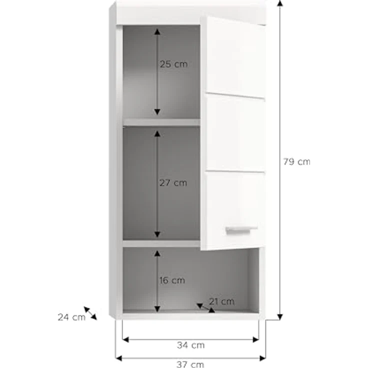Xonox Scout Hängeschrank (B/H/T: 37x79x24 cm) in weiß Nachbildung und weiß Hochglanz tiefzieh – Bild 5