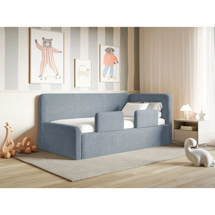 Selsey 'Fanko' Kinderbett 90x200 cm mit Rausfallschutz, Matratze, Kopfteil rechts, Plüsch, Blau – Bild 3